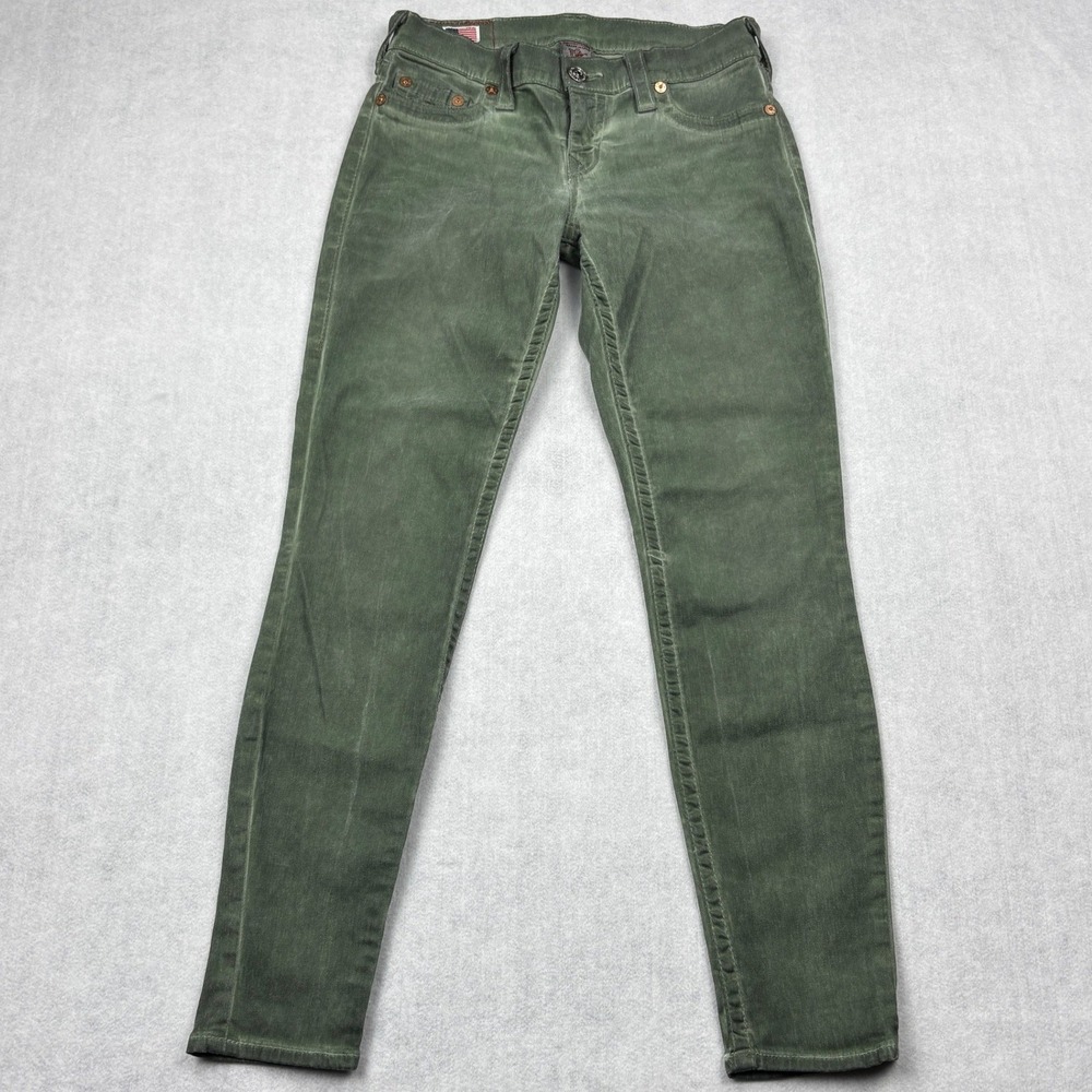 True Religion Jeans Womens 29 Casey Olive Green Corduroy Low Rise Skinny Pants